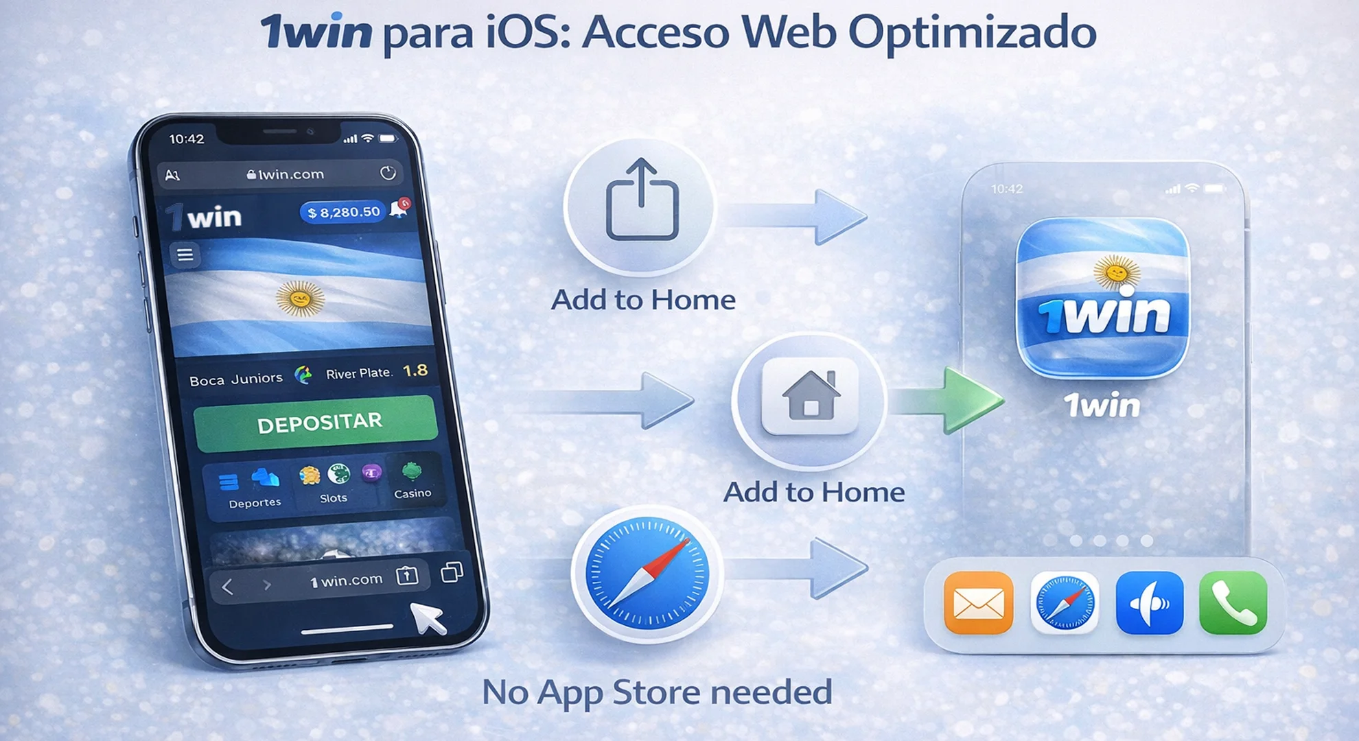 Instalar 1win en iOS iPhone iPad - versión web optimizada Safari
